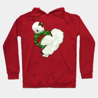 White Silkie Chicken In An Ugly Christmas Sweater With Bow Hoodie